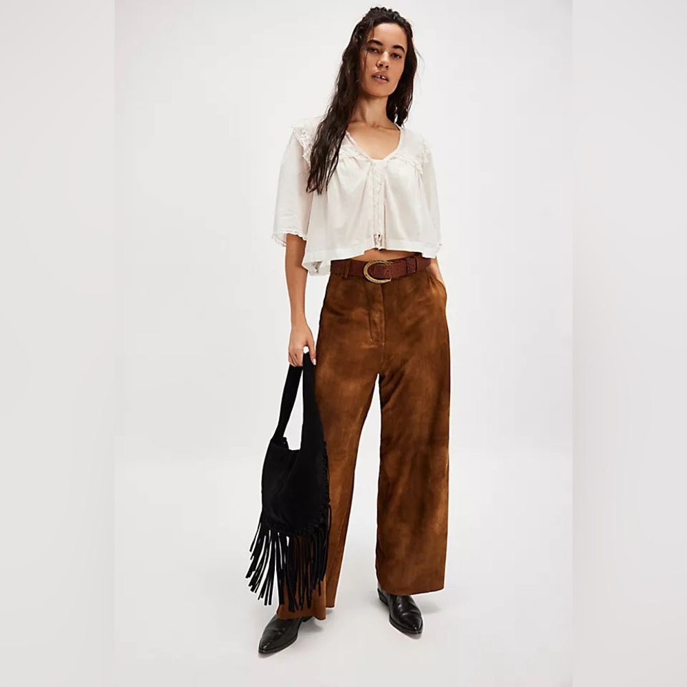 Nigel Preston Hepburn Brown Suede Wide-Leg Trousers